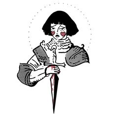 a drawing of a woman holding a knife