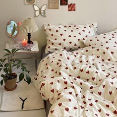 cottagecore aesthetic vintage little red hearts print bedding set roomtery Red Hearts, Queen Size, Pillowcase, Bedding Set, Duvet Cover, Duvet, Queen, Bed, Red