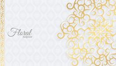 a white and gold floral background with an ornate design on the bottom half of it