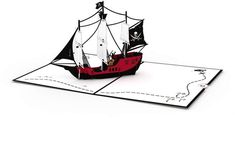 a card with a pirate ship on it's front and back sides cut out