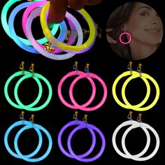 PRICES MAY VARY. Set Content: you will receive 36 pairs of 5 cm/ 2 inch diameter luminous circle earrings, including purple, pink, white, yellow, green and blue, 6 cute colors, a color of 3 pairs, plenty, enough for your daily use and entertainment Extremely Bright and Serve for Long: these light up hoop earrings are made of quality materials and undergo strict quality control, so they're bright enough to glow for up to 6 hours, you can enjoy your party night without worrying about being lost in Eyeball Earrings, Dark Earrings, Dark Rings, Halloween Party Decorations, Stick Earrings, Cute Colors, Halloween Toys