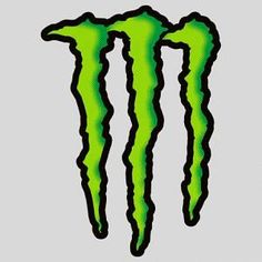 the monster logo is shown in neon green on a gray background with black and white lettering