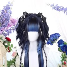 Length: 65-70 cm.  Attention: This price includes a wig only. Kawaii Wigs, Blue Ombre Hair, Hairstyle Examples, Cosplay Hair, Kawaii Hairstyles, Water Blue, Hair Up Styles, Ombre Hair Color, Hair Reference