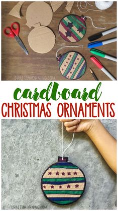 an ornament made out of cardboard with scissors and other crafting supplies around it