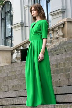 Hollywood Dress, Pretty Dress, Green Dress, Plus Size Women Dress, Maxi Dress, Minimalist Fashion, B Solid Color Pleated A-line Maxi Dress, Formal Green Maxi Dress With Pleated Back, Elegant Green Maxi Dress With Pleated Back, Green Pleated A-line Maxi Dress, Green V-neck Dress With Pleated Waist, Green Maxi Dress With Pleated Waist, Green Midi Dress With Pleated Bodice For Evening, Green Pleated Bodice Dress For Evening, Green Pleated Dress With Pleated Bodice For Evening