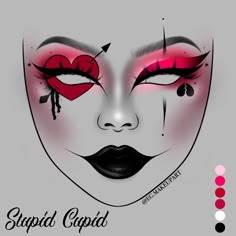 If you recreate this look please give credit where its due 🥹🫶✨ #egmakeupart #valentine #valentinemakeup #makeupinspo #cutemakeups #anti #antivaletine #facechart #facechartartist #cutemakeup #cutemakeupinspo Halloween Makeup Looks Drawing, Creative Makeup Looks Halloween, Heart Makeup Aesthetic, Cupid Makeup Looks, Graphic Makeup Looks, Makeup Mood Board, Anti Cupid, Cupid Makeup, Holloween Makeup