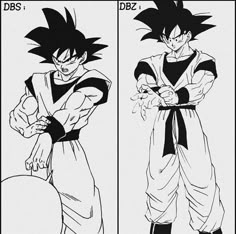 two black and white images of the same character in dragon ball zokue, one with