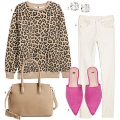 Pink Mules Outfit, Pink Flats Outfit, Trendy Wishlist, White Jeans Spring, Stylish Spring Outfit, Pink Mules, Leopard Print Outfits, Leopard Outfits