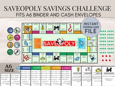 the monopoly savings challenge board game is shown in this graphic file, which shows how to use