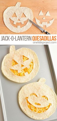 jack - o'lantern quesadillas are made with tortilla shells