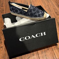 Coach Denim Espadrilles Size: Us 6 / Uk 4 / Eur 36.5 / Can 230 Condition: Nwt Casual Denim Espadrilles With Round Toe, Coach Espadrilles, Espadrilles Outfit, Coach Denim, Denim Espadrilles, Brown Espadrilles, Blue Espadrilles, Lace Up Espadrilles, Slip On Espadrilles