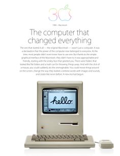 an old computer with the word hello written on it's screen is shown in this advertisement