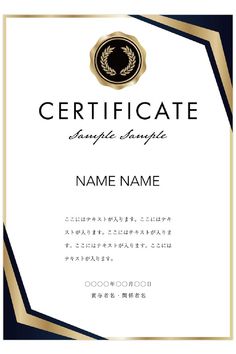 an award certificate with gold trimmings and a black border on the front, white background