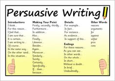 a poster with the words persuasie writing written on it and two thumbs up