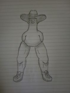 a drawing of a man wearing a cowboy hat and holding his hands behind his back