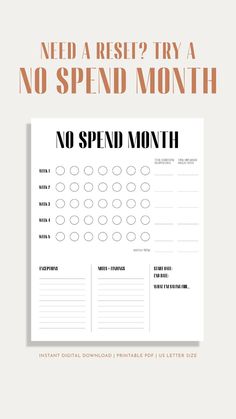 a printable no spend month planner with the text need a rest? try a no spend month