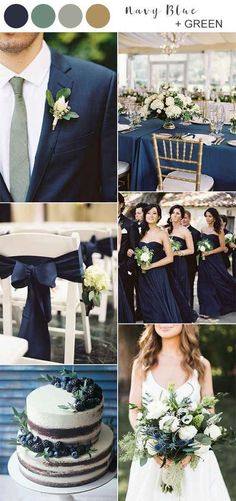 a collage of photos showing different types of blue and green wedding colors