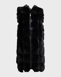 Kelli Kouri "Aubelene" hooded vest in faux fur (polyester)    Zip closure     Dry clean    Imported Fur Vest Women, Women Faux Fur Vest, Faux Shearling Vest, Faux Fur Vest Black, Faux Fur Sweater, Fur Sweater, Shearling Vest, Hooded Faux, Hooded Vest