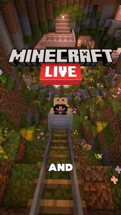 an image of a minecraft video game with the words live and above it is a train track