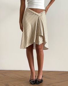 Esmeray Midi Skirt in Yellow Diagonal Stripe Dream Skirt, Midi Skirt Outfits, Tropical Outfits, Fashion Studies, Maxi Wrap Skirt, Surface Pattern Design Inspiration, Soft Launch, Midi Skirt Pattern, Elegant Outfit Classy