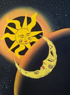 the sun and moon are depicted in this painting