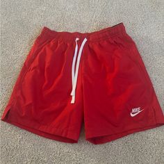 Nike Woven Flow Shorts Red Nwt Casual University Red Bottoms With Pockets, Casual Bottoms With Pockets In University Red, Red Casual Short Length Bottoms, Nike Red Bottoms With Elastic Waistband, Casual Red Shorts, Casual University Red Short Bottoms, Casual University Red Bottoms In Short Length, Casual University Red Short-length Bottoms, Red Summer Shorts With Pockets