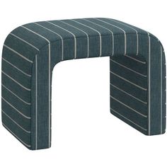 an upholstered bench with stripes on the back and sides, made out of fabric