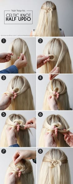 See how to create this cool Celtic knot for a half-updo with wow! #hairstyle #halfupdo Half Updo Hairstyles, Thicker Hair, Half Updo, Nails Makeup, Half Up Half Down Hair, Hair Nails