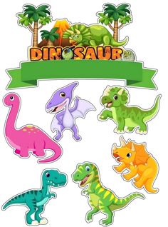 Topper Cake Dinosaurus Nametags For Kids, Dinosaur Birthday Party Decorations, Dino Cake, Dinosaur Cake Toppers, Butterfly Cake Topper, Happy Birthday Png, Dinosaur Printables, Shapes Preschool