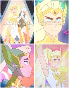 four different pictures of the same character from sailor moon and other anime characters in their respective avatars