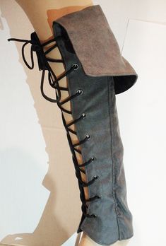 Looking for a Unique Look? - Remember - we do custom orders!  Please just message us to inquire Gray micro suede laced up Spats / boot covers / gaiters length 16" from top to bottom Top part can lace up to the width of 11" - 13" Bottom part (Ankle) can lace up to the width of 8" - 10" great look for renaissance goers  these are ready Made and ready to ship right away Fitted Knee-high Boots For Outdoor, Fitted Winter Boots With Lacing, Fitted Lace-up Boots With Lacing, Chainmail Diy, Spats Shoes, Boot Spats, Boot Pattern, Handmade Leather Work, Steampunk Boots