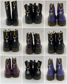 "Welcome to some of my selection of Doc Marten charms 🤗 LISTING REVAMPED 04.11.2023 - I hope you like the new style! For ease of searching the listings I shall tag them as \"Docs Pentagram\", \"Docs Skull\" etc.  Your search within the shop should bring up what you are looking for using the search style as above.  If not, then I may not yet have it listed. I shall keep adding listings as quickly as possible!  If there is something specific you require, please do message me and I shall see if I have a pendant readily available or order it in for you. Fitted with a stainless steel jump ring (for strength and longevity) onto a silver tone alloy decorative pendant bail and mounted on a platinum coloured zinc alloy spring O Rings measuring approximately 27mm outer diameter, 4mm thick with a 20 Doc Marten Accessories, Doc Martens Accessories, Boot Charms Docs, Dr Martens Charms, Doc Marten Charms, Doc Martins Shoes, Boot Decor, Doc Boots, Dm Boots