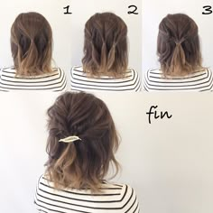 1, divide the top part into three and connect! 2, I will play the three of them! We will combine 3, 2! It collapses on the whole, it is completed with a hair access attached to the knot! Updos Prom, Loose Updo, Hairstyles Ponytail, Peinados Fáciles Para Cabello Corto, Penteado Cabelo Curto, Short Hair Updo, Prom Hairstyles, Half Up Hair, Loose Hairstyles