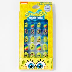 These are the perfect false nails for SpongeBob SquarePants™ fans! Mix and match rainbow and printed designs. Some iconic images or rainbow squiggles! Just press on and go, no glue required. Faux Nails by SpongeBob SquarePants™ Claire's Exclusive Press On Shape: Stiletto Pack Size: 20 Material: Plastic Suitable for ages 3+ - SpongeBob SquarePants™ Claire's Exclusive Stiletto Press On Faux Nail Set (20 pack) Claire's Fake Nails, Claire's Nails, Faux Nails, The Spongebob, Spongebob Birthday, Spongebob Wallpaper, Nails Press, Really Cute Nails, Nails For Kids