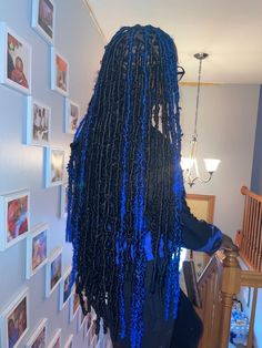 Soft Locs 28 Inches, Blue And Black Soft Locs, Black And Blue Faux Locs, Blue Peekaboo Locs, Blue Invisible Locs, Blue Hairstyles Braids, Blue Faux Locs Black Women, Blue And Black Butterfly Locs, Blue Twists For Black Women