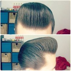 Now that’s a work of art. #cleanlook #cleancut #pomade #pompadour Visit www.pomade.com for your grooming needs. Pomade Hairstyle Men, Pomade Hairstyle, Rockabilly Boys, Old School Haircuts, Brylcreem Hairstyles, Hairstyles Thick Hair, Hair Stules, Beard Images