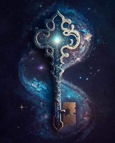 a key in the middle of space surrounded by stars