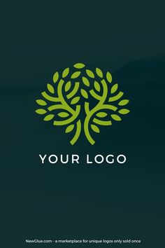 a green tree logo with leaves on the top and bottom, in front of a dark background