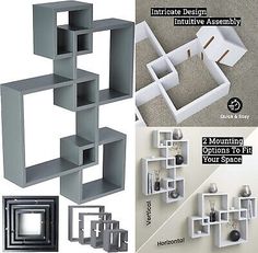 an assortment of shelves with different shapes and sizes, including one for the wall or floor