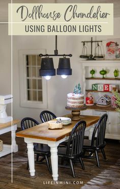 a dining room table and chairs with text overlay that reads, delibere chandler using balloon lights