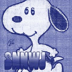 a blue and white poster with a cartoon dog on it's chest, in front of the words swiff