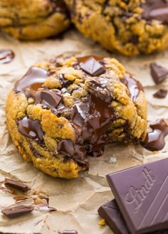 chocolate chip cookies with one broken in half