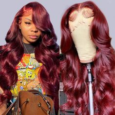 PRICES MAY VARY. Hair Material: 100% Virgin Human Hair Cut From Young Girl Donors,Burgundy 99j Body Wave Lace Front Human Hair Wig ,Pre Plucked Hairline with Baby Hair, Give You Natural and Beautiful Look. Hair Quality: Royal Impression 99J Lace Front Wigs Human Hair Product Uses 100% Brazilian Virgin Human Hair, and 150% Density Makes the Hair Looks Quite Natural.Natural & Healthy,Tangle-free, Minimal Shedding;Can be Dyed, Bleached and Restyled. Baby Hair Around Perimeter to Make Wigs Natural L Pelo Color Borgoña, Wine Red Hair, Brazilian Hair Wigs, Affordable Wigs, Hair Color Burgundy, Virgin Hair Wigs, Human Hair Color, 100 Human Hair Wigs, Red Wigs