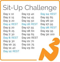 a sign that says sit - up challenge with the dates in blue and orange on it