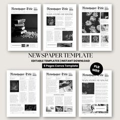 the newspaper template is displayed in black and white