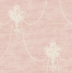 a pink wallpaper with white flowers and vines on the side, in an ornate pattern