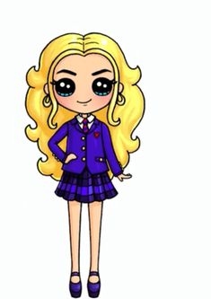 a cartoon girl with blonde hair wearing a school uniform