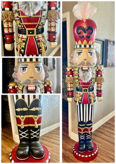 the nutcracker is made up of wood and has red, black, white, and green colors