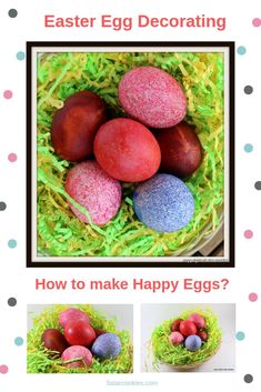 an easter egg decoration is shown with the words how to make happy eggs?