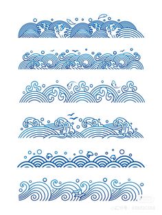 the waves are drawn in blue ink on white paper, and it looks like they could be